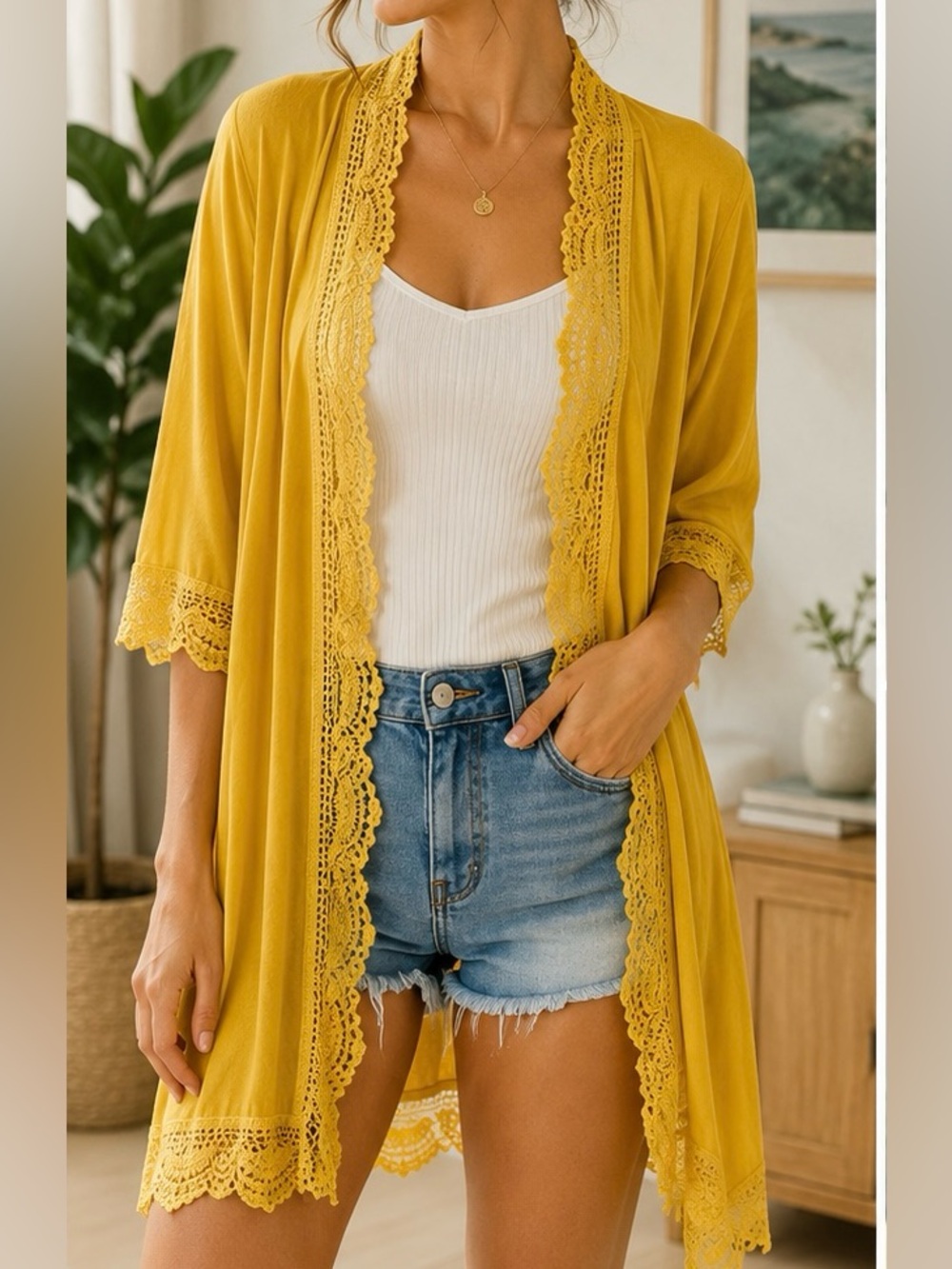 NWOT XL Yellow Lace Cardigan